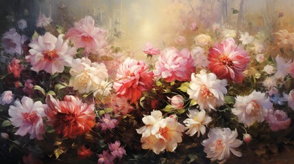 Fototapeta na wymiar Flowers, oil paintings landscape: a portfolio of gorgeous photos of floral art and nature scenes