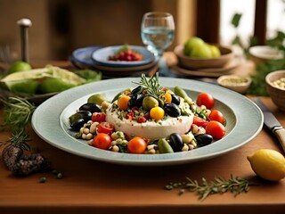 Mediterranean cuisine feast. A bountiful table of fresh, seasonal ingredients and dishes from the Mediterranean region.