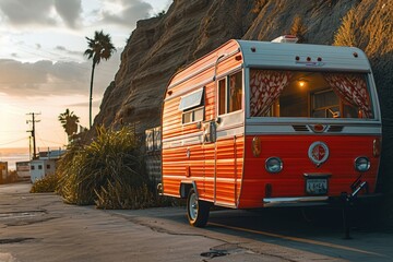 Photo of a cozy travel trailer designed to provide a comfortable and memorable experience while adventuring on the roads.