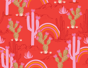 Cute Desert  Cowgirl  seamless vector pattern. Howdy Cowboy  repeating background. Wild West surface pattern design