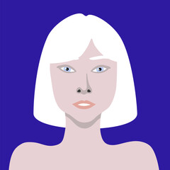Young albino Asian woman in minimalistic style vector illustration portrait
