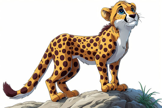 cartoon cheetah standing on a rock