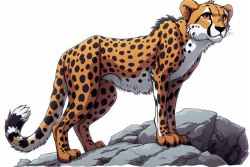 cartoon cheetah standing on a rock - obrazy, fototapety, plakaty