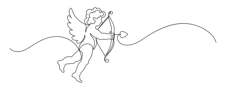 Cupid holding shoot a bow. Valentine's day design. Love concept. Continuous line drawing. Frame boarder.