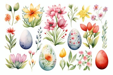 Watercolor Easter clip art on white background Generative AI