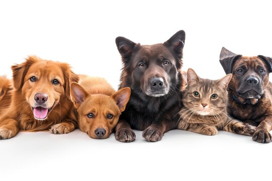 cats and dogs in a studio together with white background photography bright 
