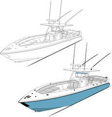 High quality top view fishing boat vector art illustration and line art Which printable on various materials