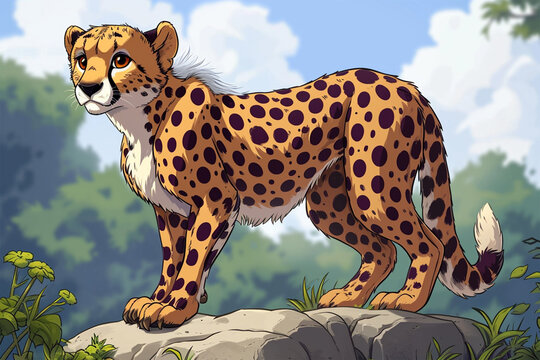 cartoon cheetah standing on a rock