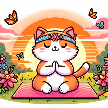 Cat yoga. Illustration of  a cat meditating