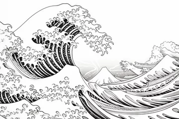 Poster Japanese ukiyo-e art of the great wave off kanagawa by hokusai as an adult coloring page © Ameer