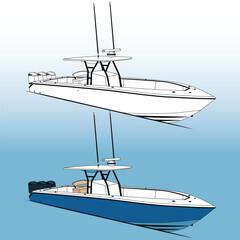 High quality top view fishing boat vector art illustration and line art Which printable on various materials