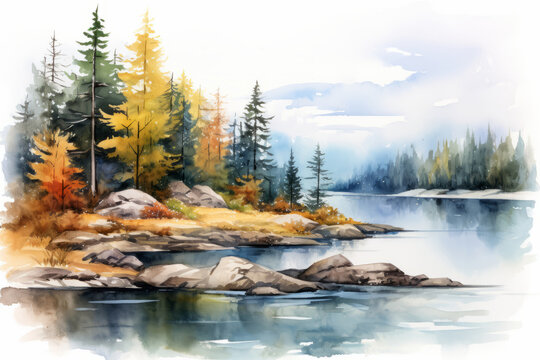 Nature land illustration. Watercolor style.