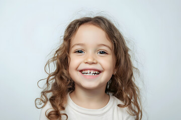Laughing and smiling Kid girl close up portrait isolated on white background 