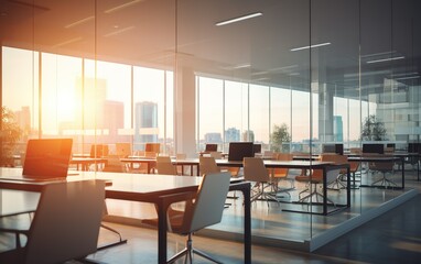 Beautiful blurred background of a light modern office room