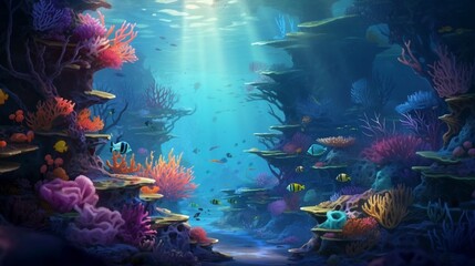 Fototapeta na wymiar An enchanting underwater background with colorful coral reefs and fish