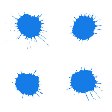 4 Farbkleckse in blau als Hintergrund oder Vorlage mit Klecksen