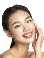 Young Asian beauty woman makeup style with touch her face and perfect skin, Facial treatment,...