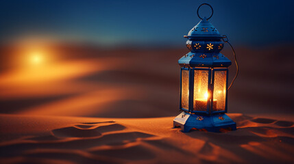 Lantern in the desert at night. Ramadan Kareem background