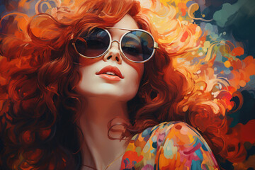 Portrait of red-haired girl in sunglasses