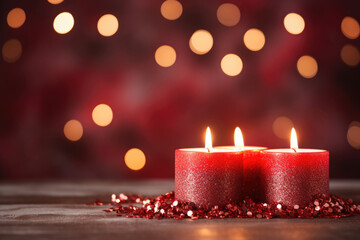 Romantic background for Valentine's Day, burning candles and bokeh