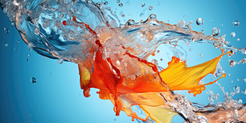Bright colorful splashes of liquid on a blue background