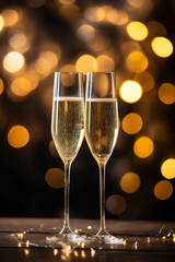 Festive Fizz: Champagne for New Year and Christmas Cheers with Golden Sparkling Bokeh