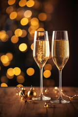 Festive Fizz: Champagne for New Year and Christmas Cheers with Golden Sparkling Bokeh