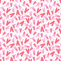 Hand drawn watercolor valentine seamless pattern with simple hearts isolated on white background. Can be used for textile, fabric, wrapping paper and other printed products.