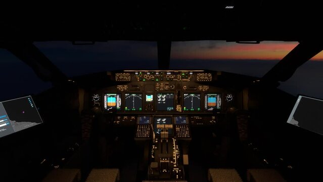 Sunrise in the flightdeck of the Boeing 737