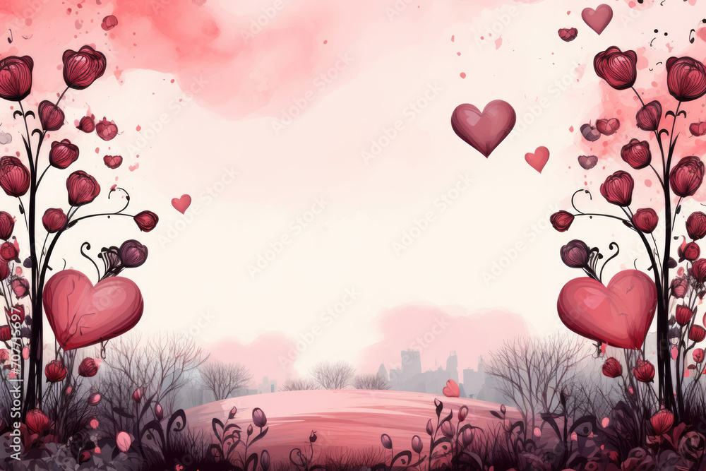 Poster abstract background frame with hearts for valentine's day. copy space for text