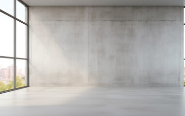 Blank white wall in concrete office with large wind