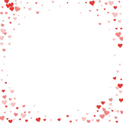 Fototapeta na wymiar Red hearts scattered on white background.