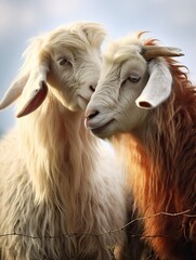 Fototapeta premium Goat Headbutt Farm: Playful Animal in Nature