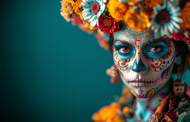 Colorful Day of the Dead Face Paint - obrazy, fototapety, plakaty