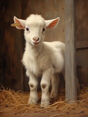 Fototapeta premium Playful Goat Kid on a Farm: Embracing Nature's Serenity