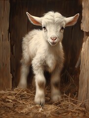 Playful Goat Kid on a Farm: Adorable Nature Animal Photo