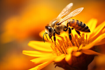 Bee on the flower - obrazy, fototapety, plakaty