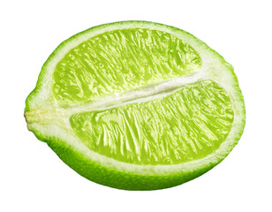Lime isolated. Half a ripe lime on a transparent background. Fresh fruits.