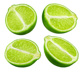 Lime isolated set. Collection of lime halves on a transparent background.