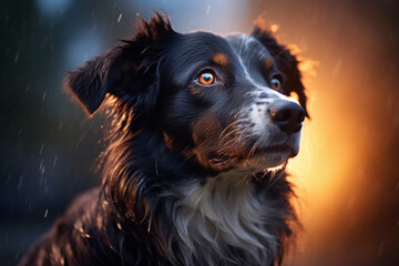 Portrait of a shepherd dog in black background