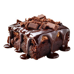 Chocolate brownie cake isolated on transparent background Remove png, Clipping Path, pen tool - obrazy, fototapety, plakaty