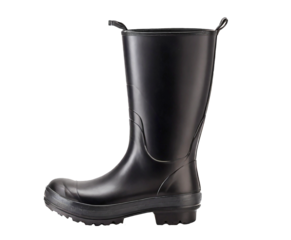 Black rubber boot on transparent background