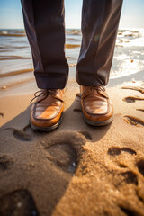 Beach Zen: Male Feet Grounded on the Soft Sands of a Coastal Paradise