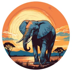 Poster African elephant in the savanna. Vector colored illustration of a walking elephant © baobabay