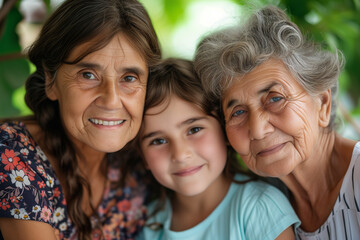 Obraz premium Portrait of smiling grandmother and granddaughter