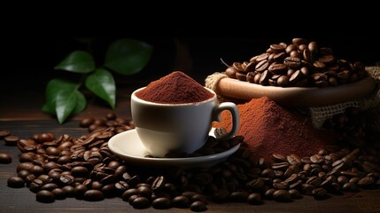 coffee beans and cup