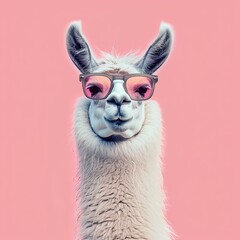 Llamazing vibes! Creative animal concept with a llama rocking sunglass shade glasses on a solid pastel background. Unleash surreal charm for commercial and editorial greatness.