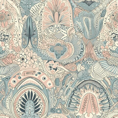 Repeating Boho Pattern, A Pattern Of Flowers And Plants