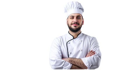 chef in uniform with a proud position in the studio on a white background
