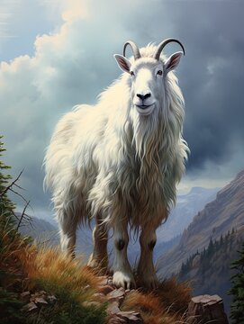 Mountain Goat Bliss: Captivating High Nature Image of Majestic Animal in Farm Setting